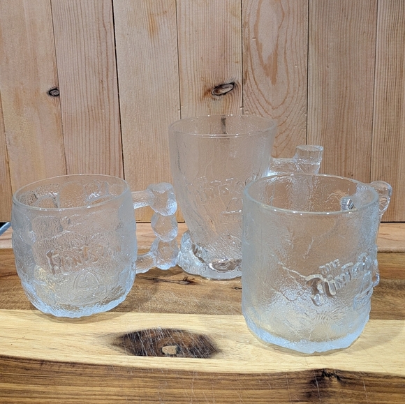 McDonald's Flintstones Frosted Glass Mug Set Of 3 - Picture 1 of 7